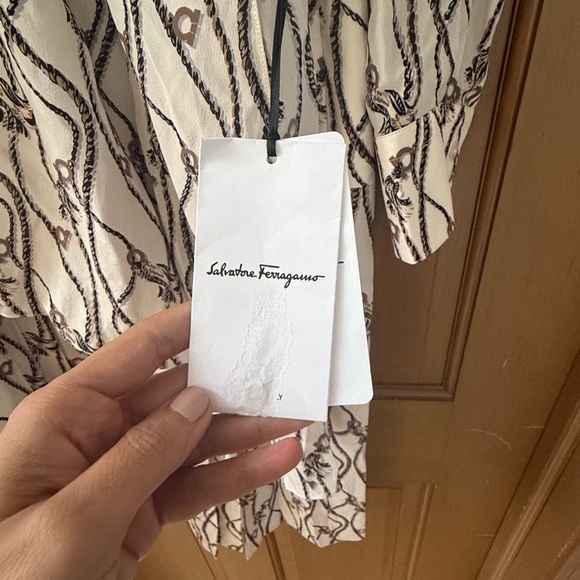 Ferragamo Gancini Tassel Print Silk Dress size 44 US 8 - Picture 5 of 6